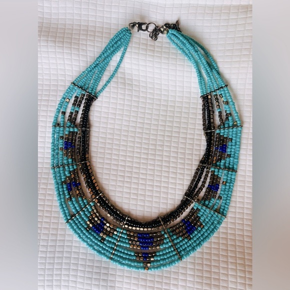 Jewelry - Turquoise & Gold Native Tribal Beaded Collar Necklace/Choker